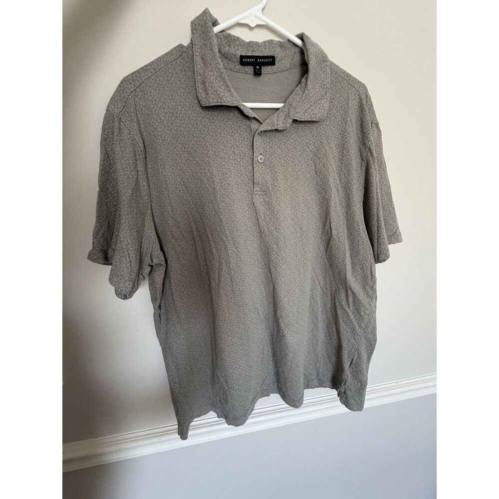 Robert Barakett Men's Patterned Polo Shirt Gray/Green Short Sleeve